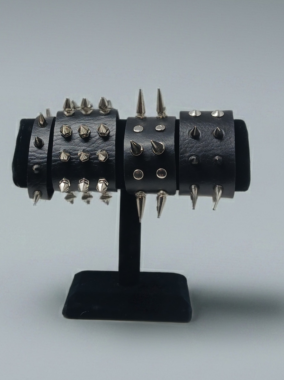 Y2K Adjustable Black Spike & Stud Leather Bracelet Bundle -Set Of 4 - Picture 5 of 8